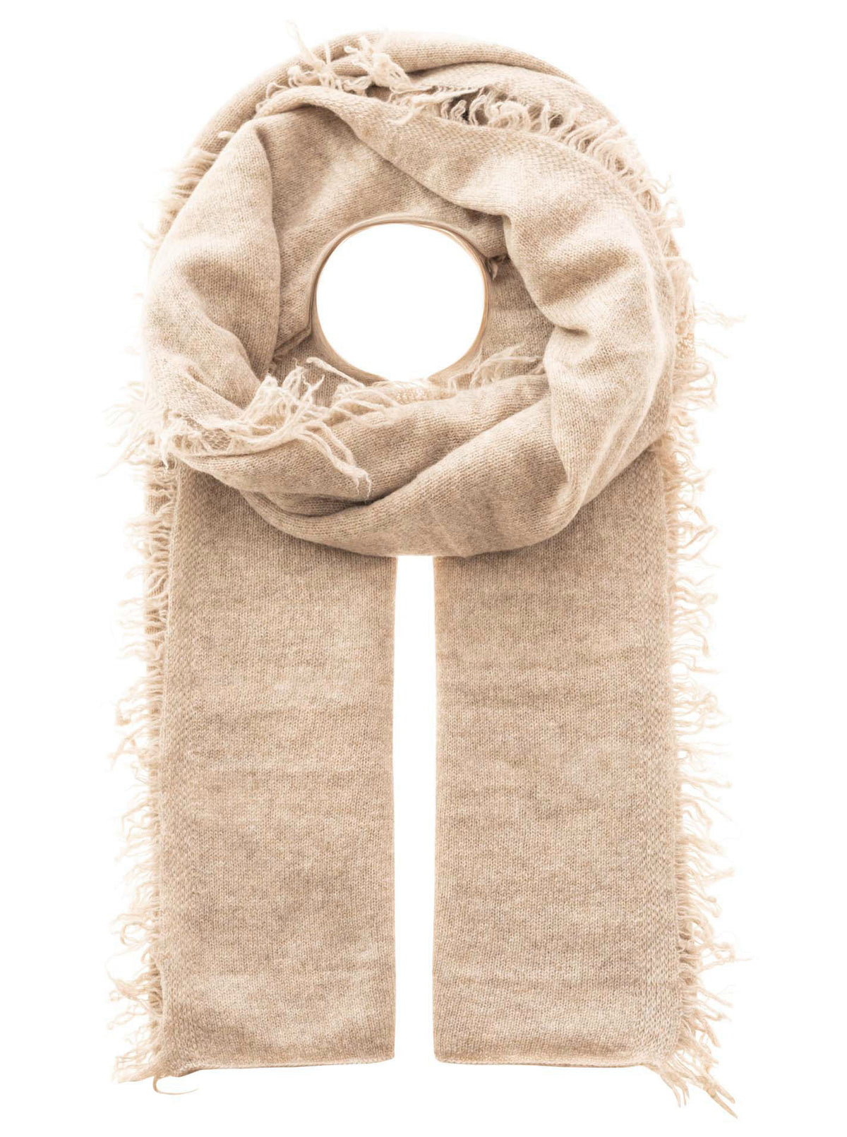 Zwillingsherz 100% Cashmere/Kaschmir Fransenschal - Mittelbeige