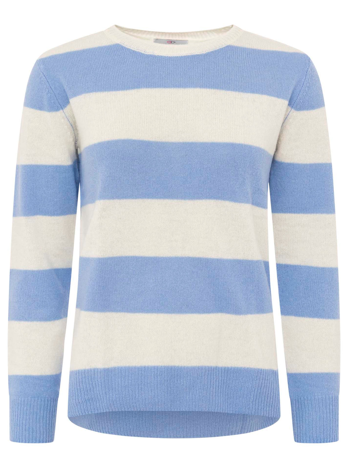Zwillingsherz Kaschmir Pullover "Blockstreifen" (100% Cashmere) - Weiß/Blau