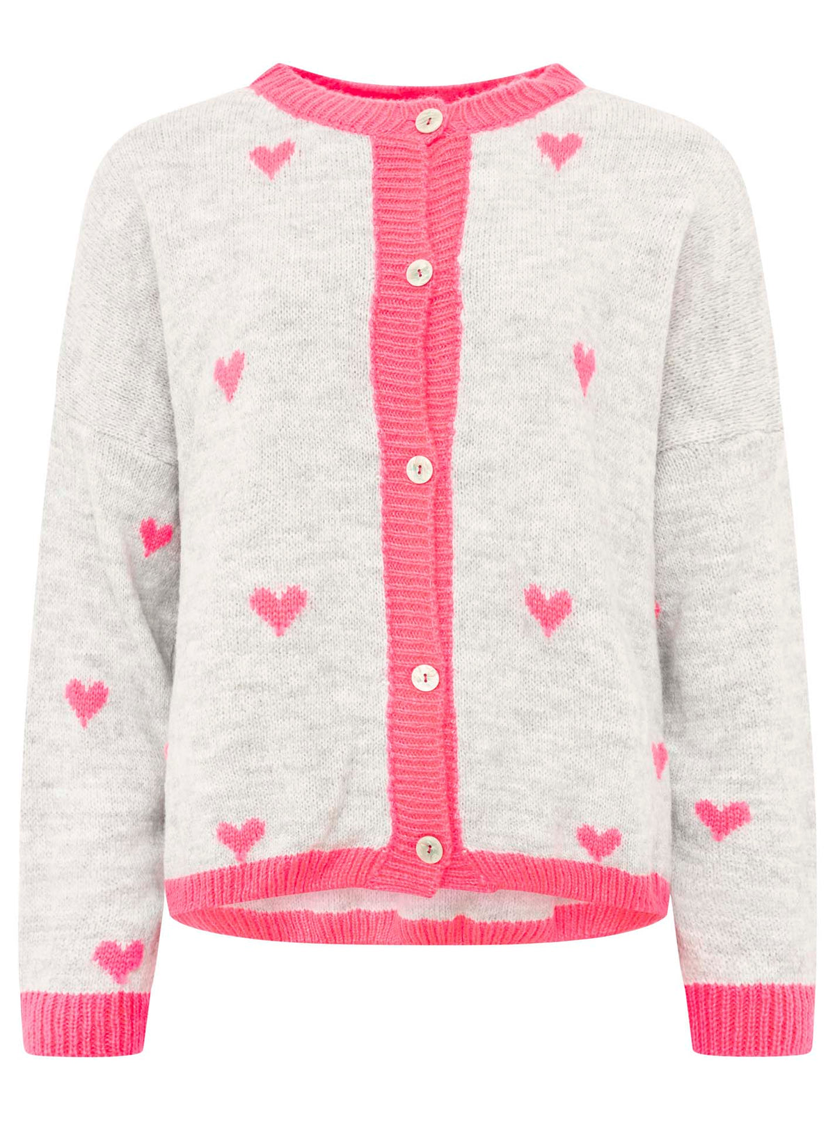 Zwillingsherz Weicher Mohair Cardigan Herz Strick - Grau/Pink