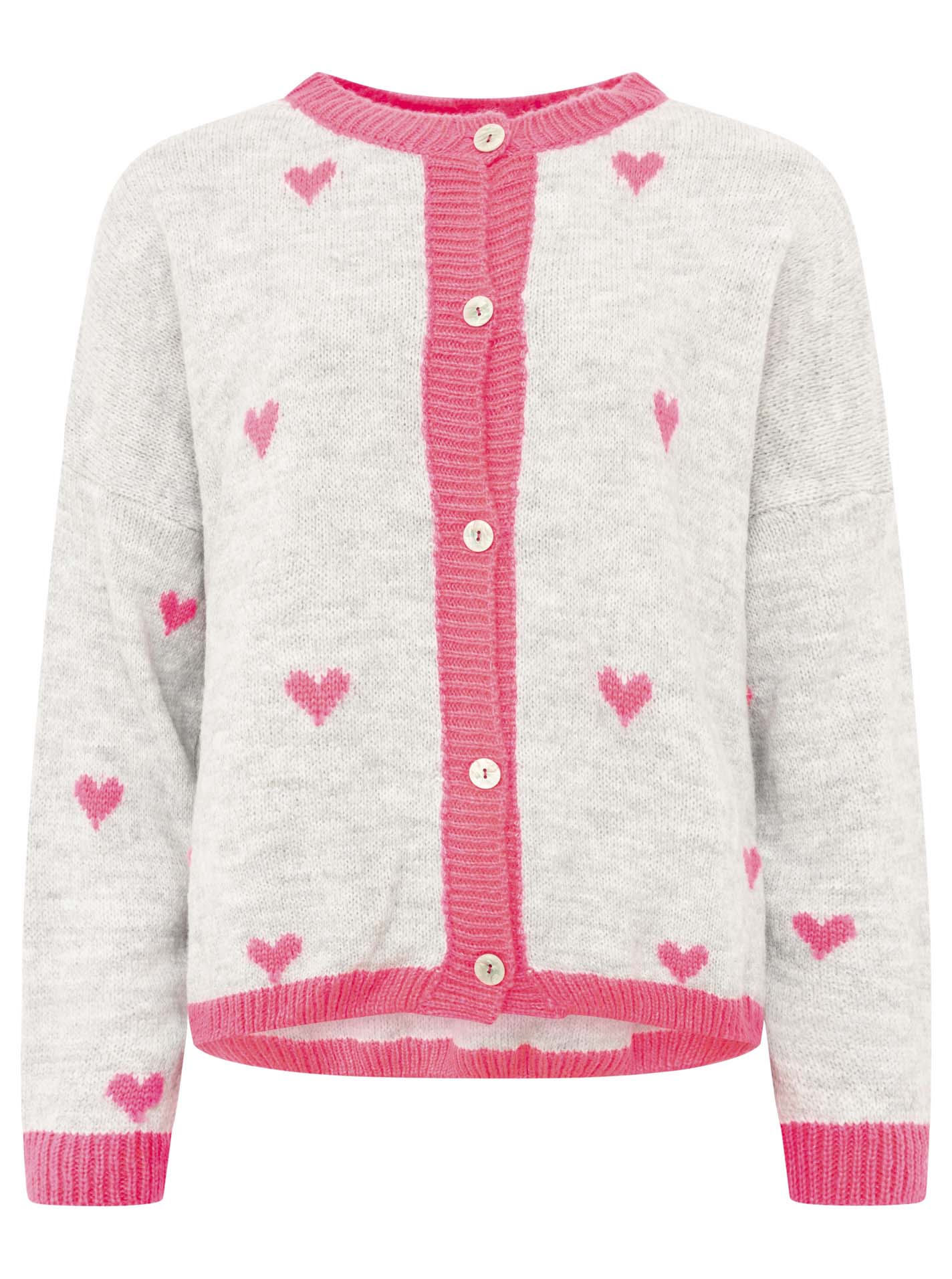 Zwillingsherz Weicher Mohair Cardigan Herz Strick - Grau/Pink