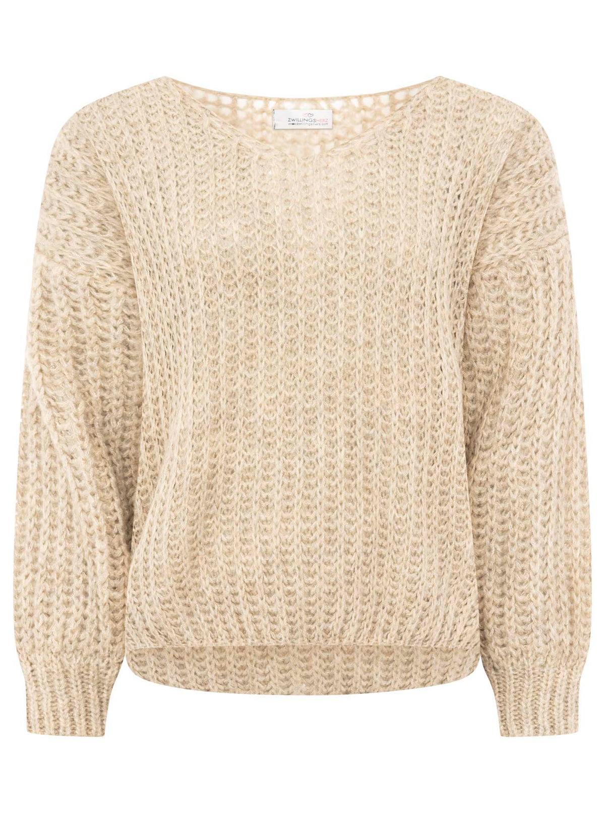 Zwillingsherz - Weicher Grobstrick Pullover mit Wolle - Beige