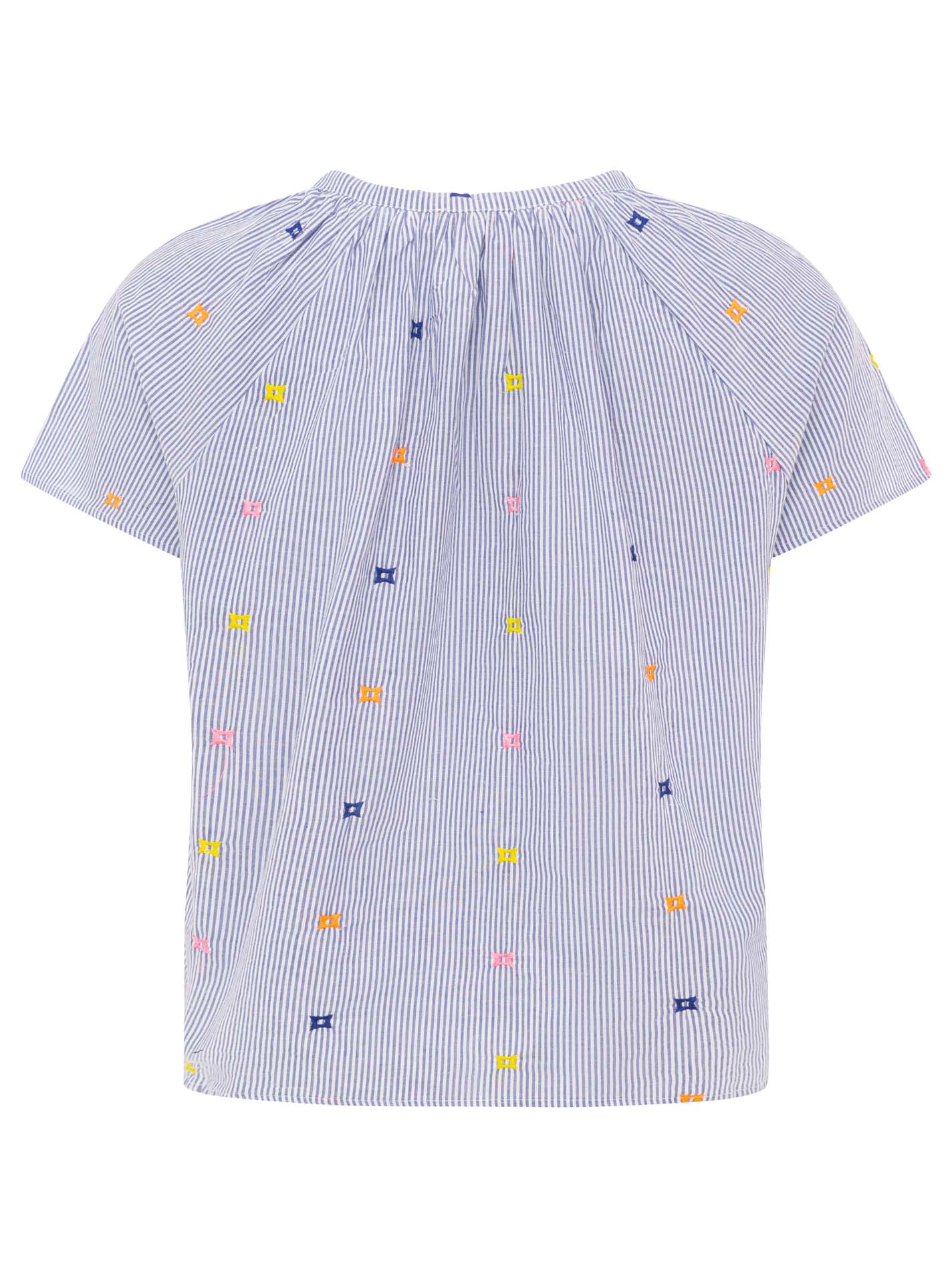 Zwillingsherz - Kurzarmbluse "Stripe & Stich Sterne" - Blau