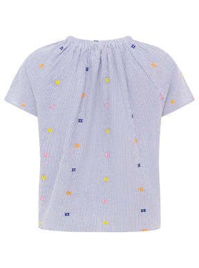 Zwillingsherz - Kurzarmbluse "Stripe & Stich Sterne" - Blau