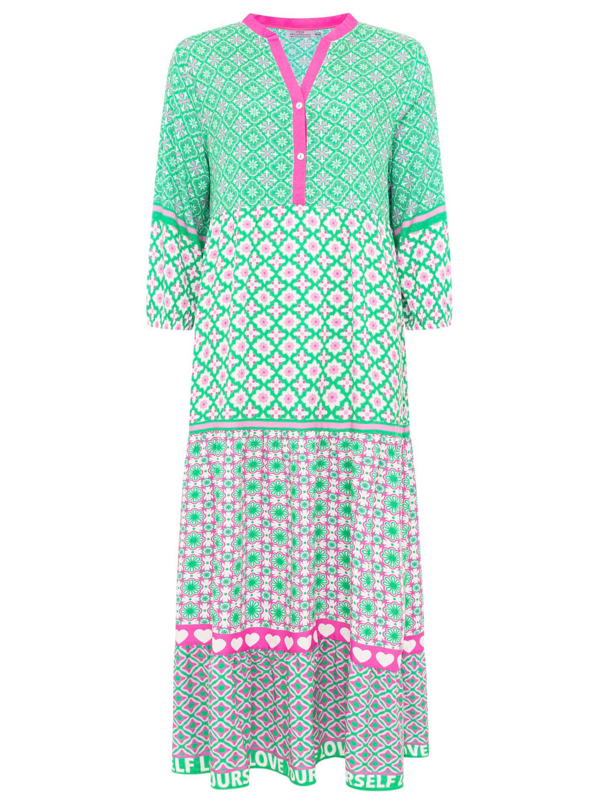 Zwillingsherz - Maxi Kleid Blumen Love Yourself  - Pink/Grün
