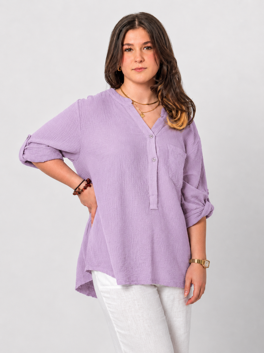 Natürliche Musselin-Bluse - Flieder