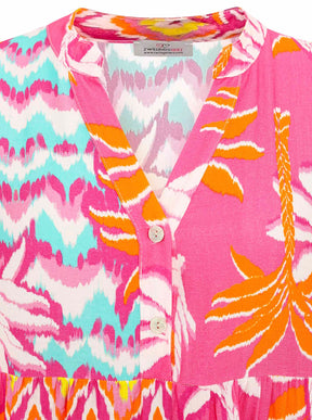 Zwillingsherz - Maxi Kleid Blumen Design Ornamente  - Pink/Orange
