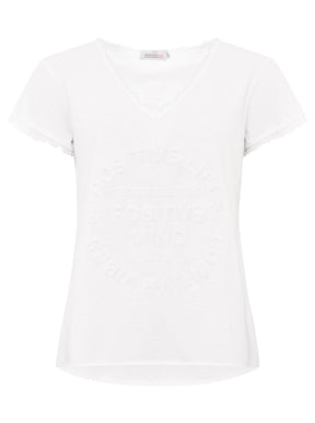 Zwillingsherz -  Oversized T-Shirt "Positive Mind" Fransensaum - Weiß