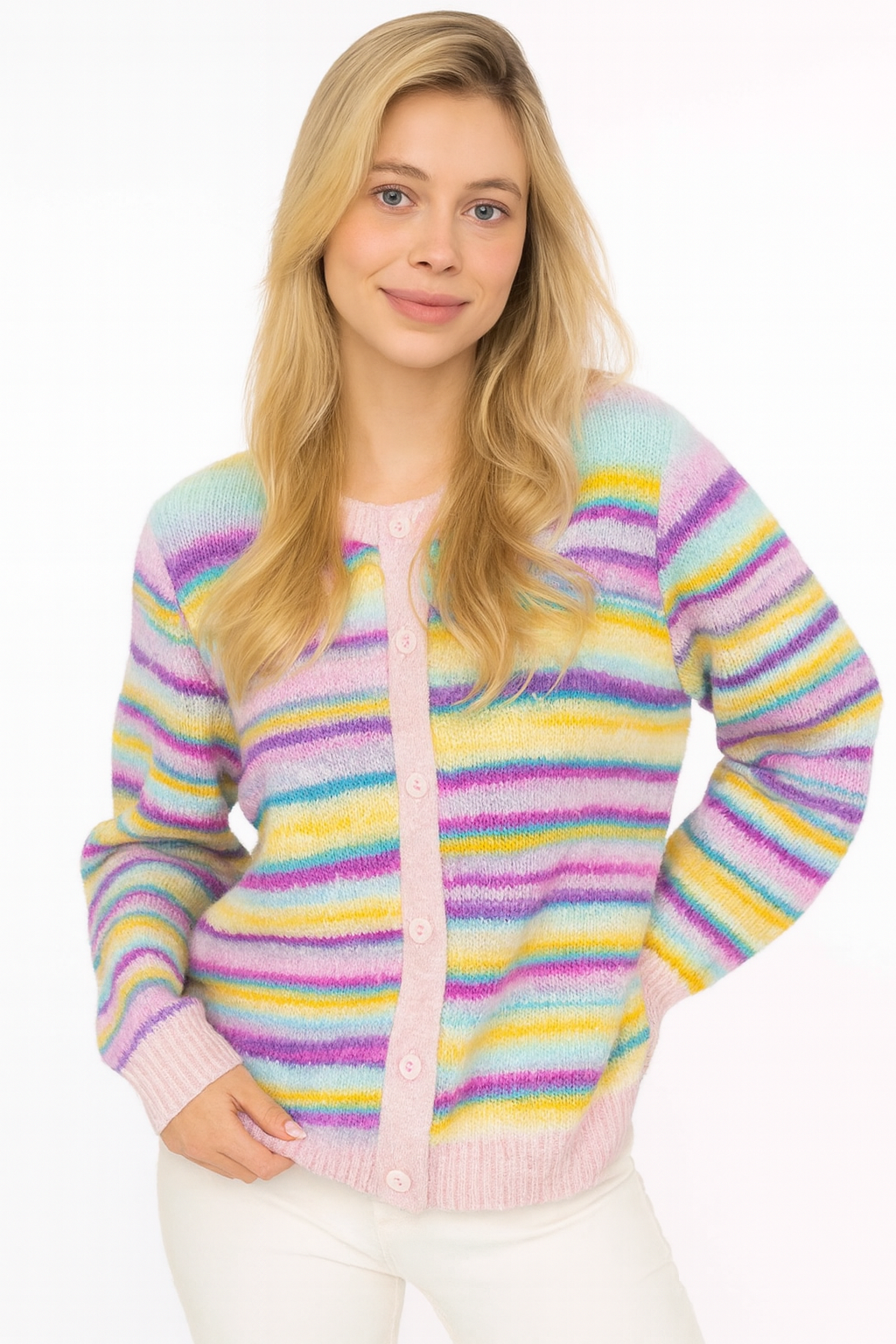 Zwillingsherz Streifen Cardigan - Flieder/Beige
