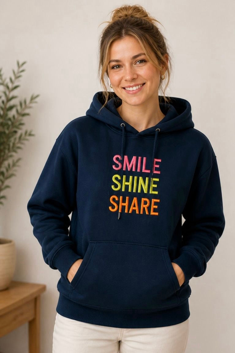 Hoodie/Sweatshirt "Smile - Shine - Share" - Marine/Neon