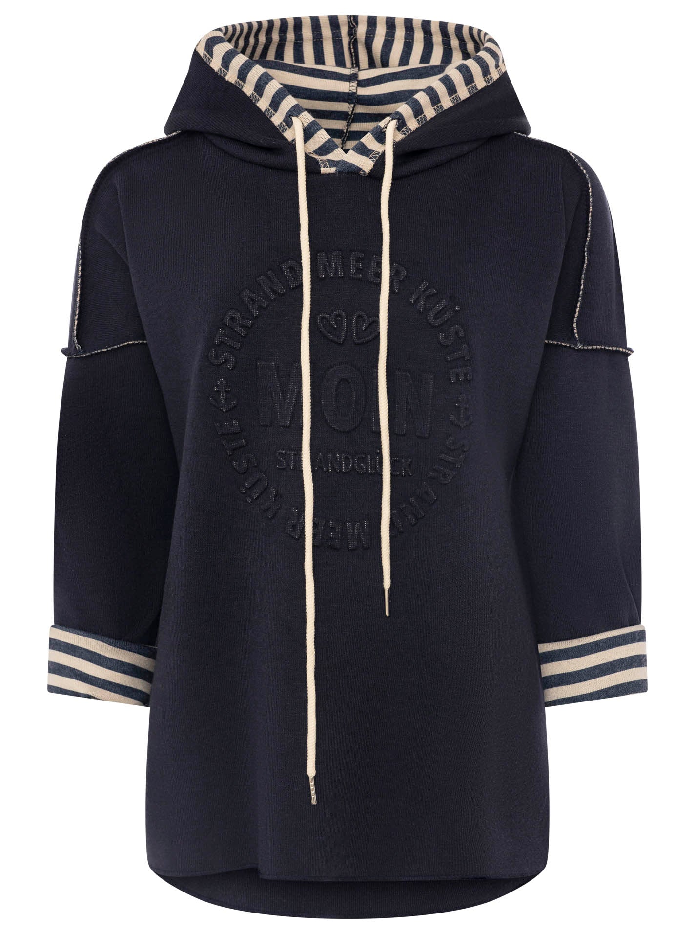 Zwillingsherz Doubleface Hoodie "Moin & Streifen" - Dunkelblau