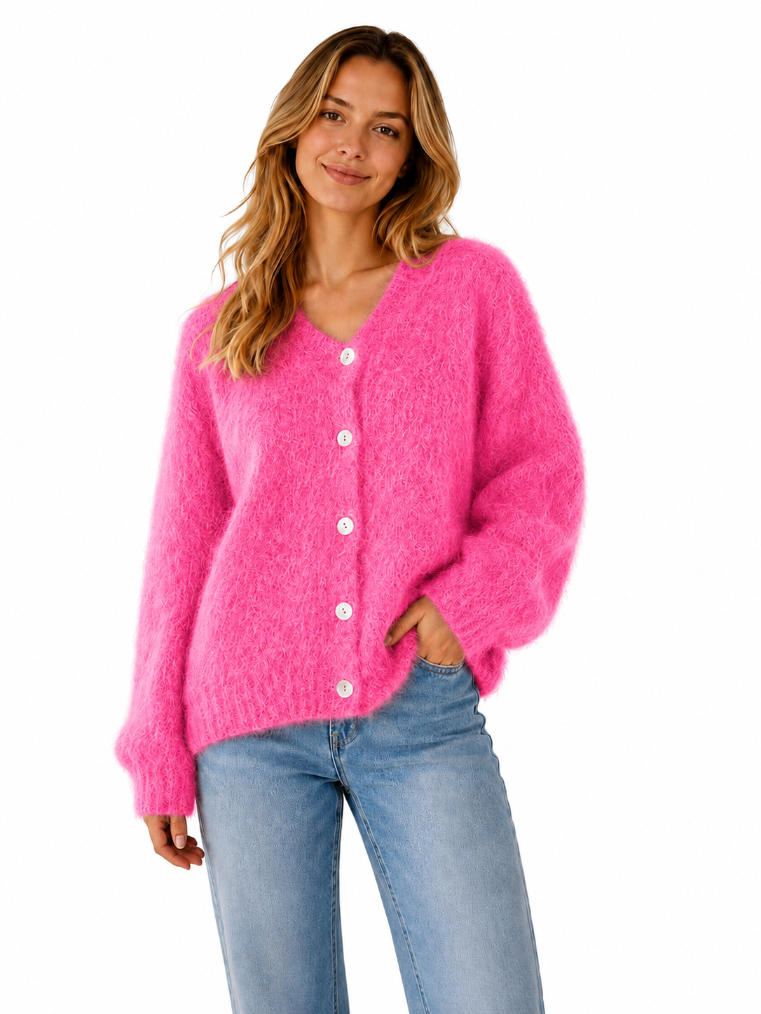 Flair - Cardigan mit feinem Kid Mohair - Neon Pink