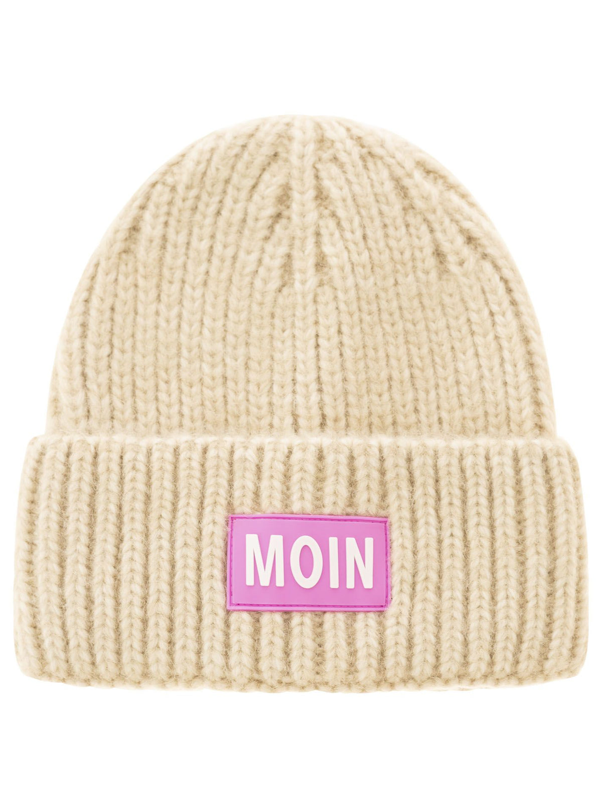 Zwillingsherz - Edle Mütze "Moin" Beige/Pink