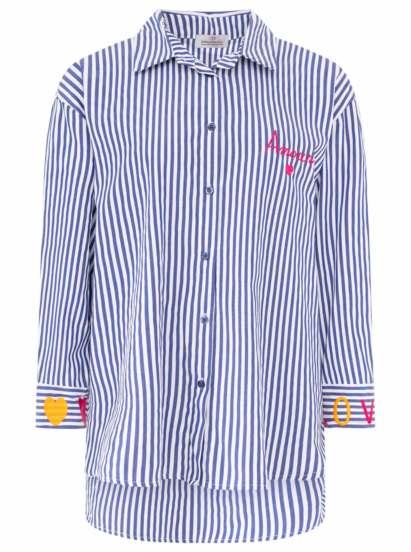 Zwillingsherz - Oversize Bluse "Streifen & Amore" - Navy