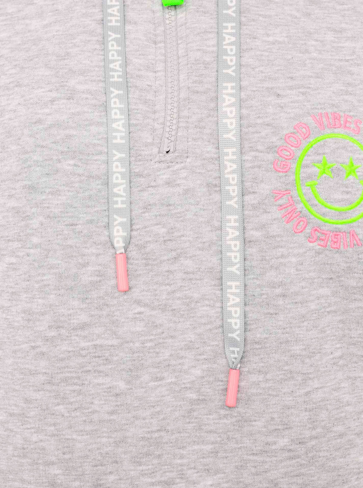Zwillingsherz - Troyer Zipper „Smiley Good Vibes“ "- Grau/Pink