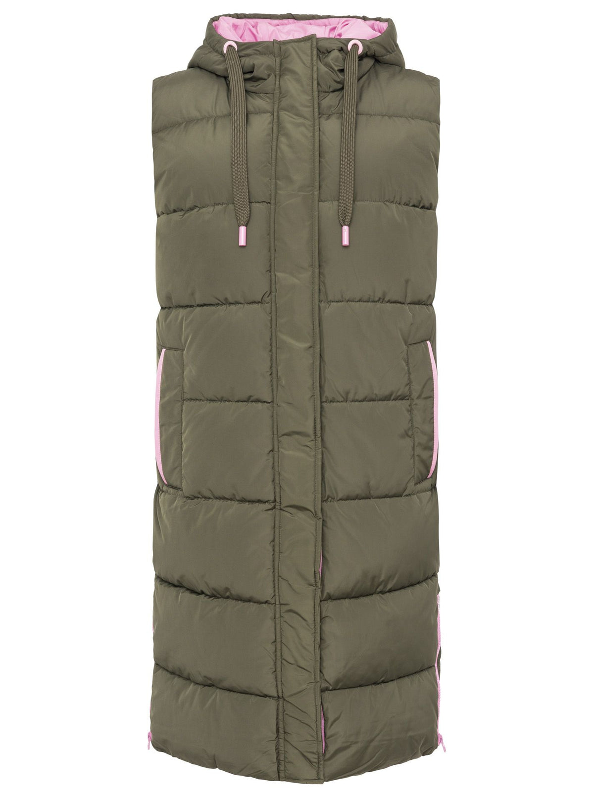Zwillingsherz Steppweste mit Kapuze (Neu) - Khaki/Pink