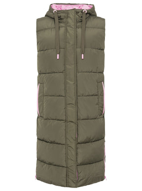 Zwillingsherz Steppweste mit Kapuze (Neu) - Khaki/Pink