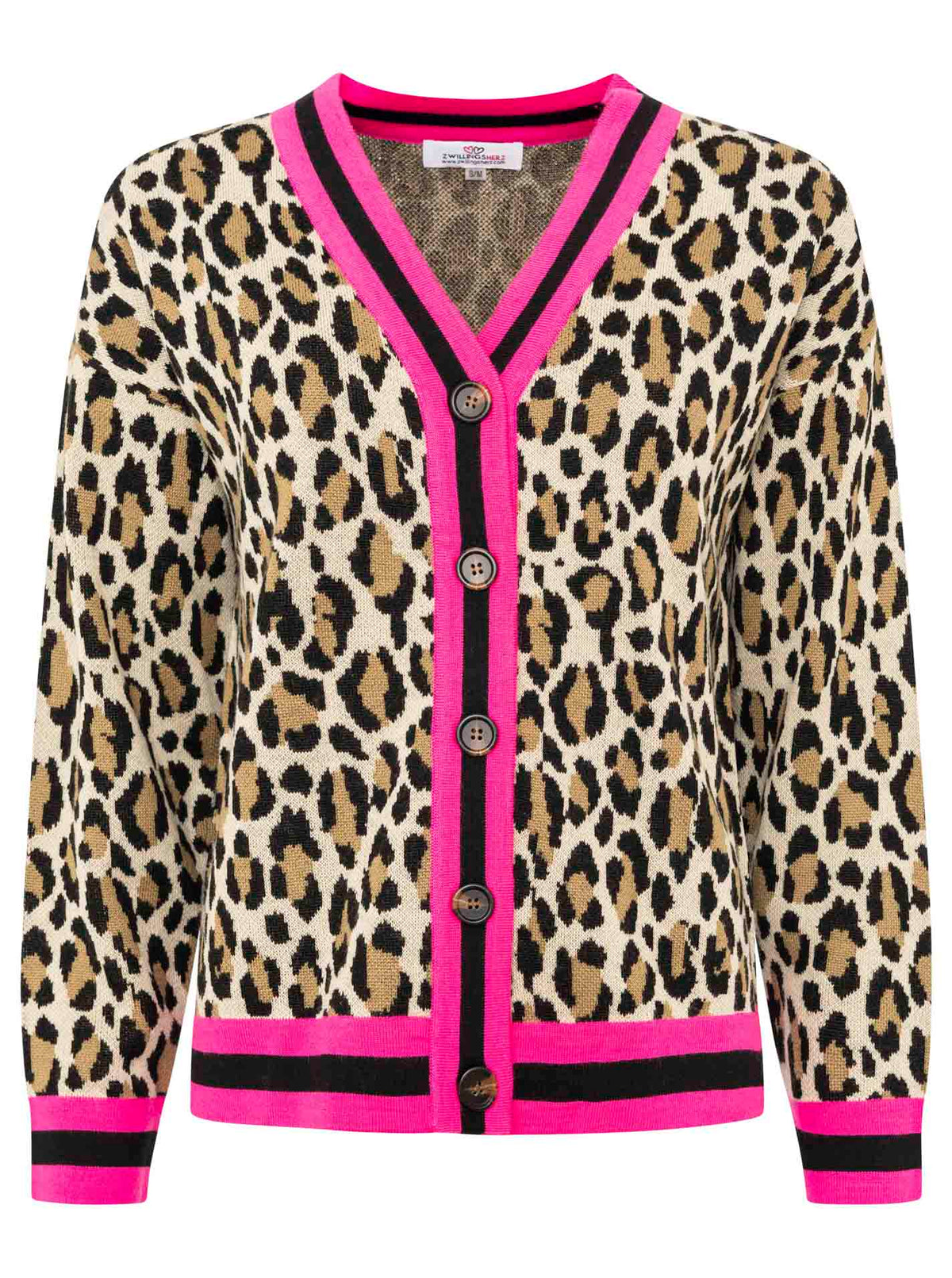 Zwillingsherz -  Sweat Cardigan Leo/Leopard - Beige/Pink