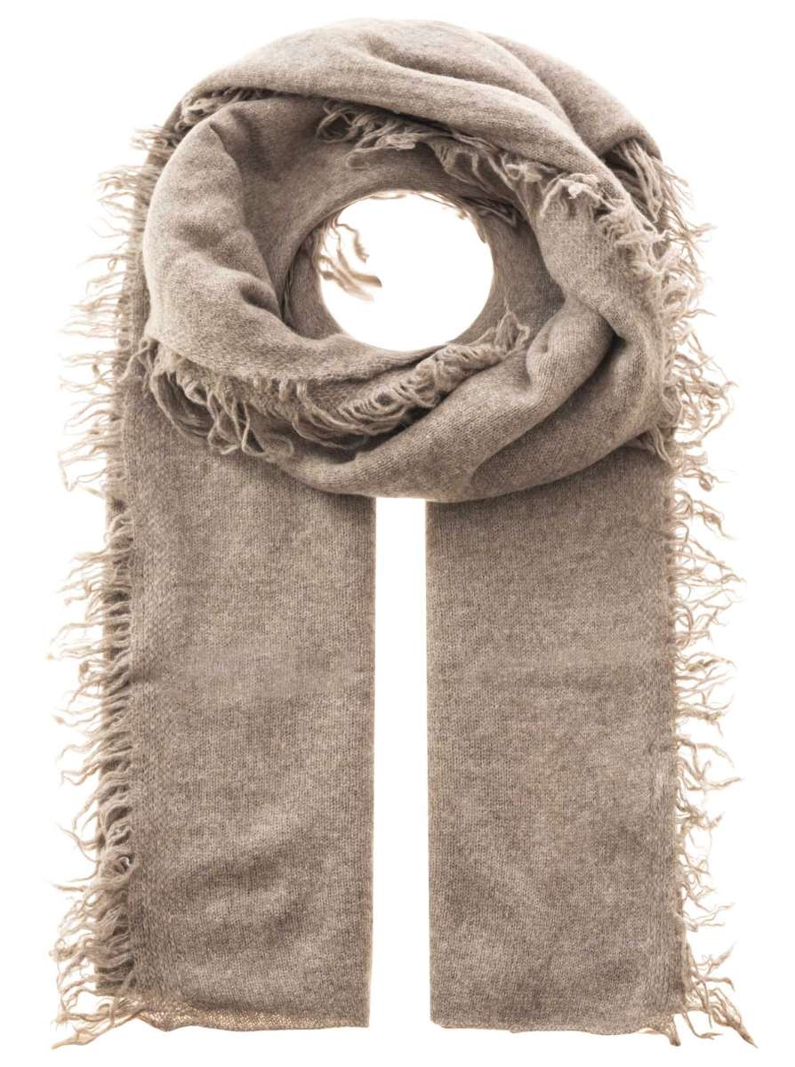 Zwillingsherz 100% Cashmere/Kaschmir Fransenschal - Mittelbeige