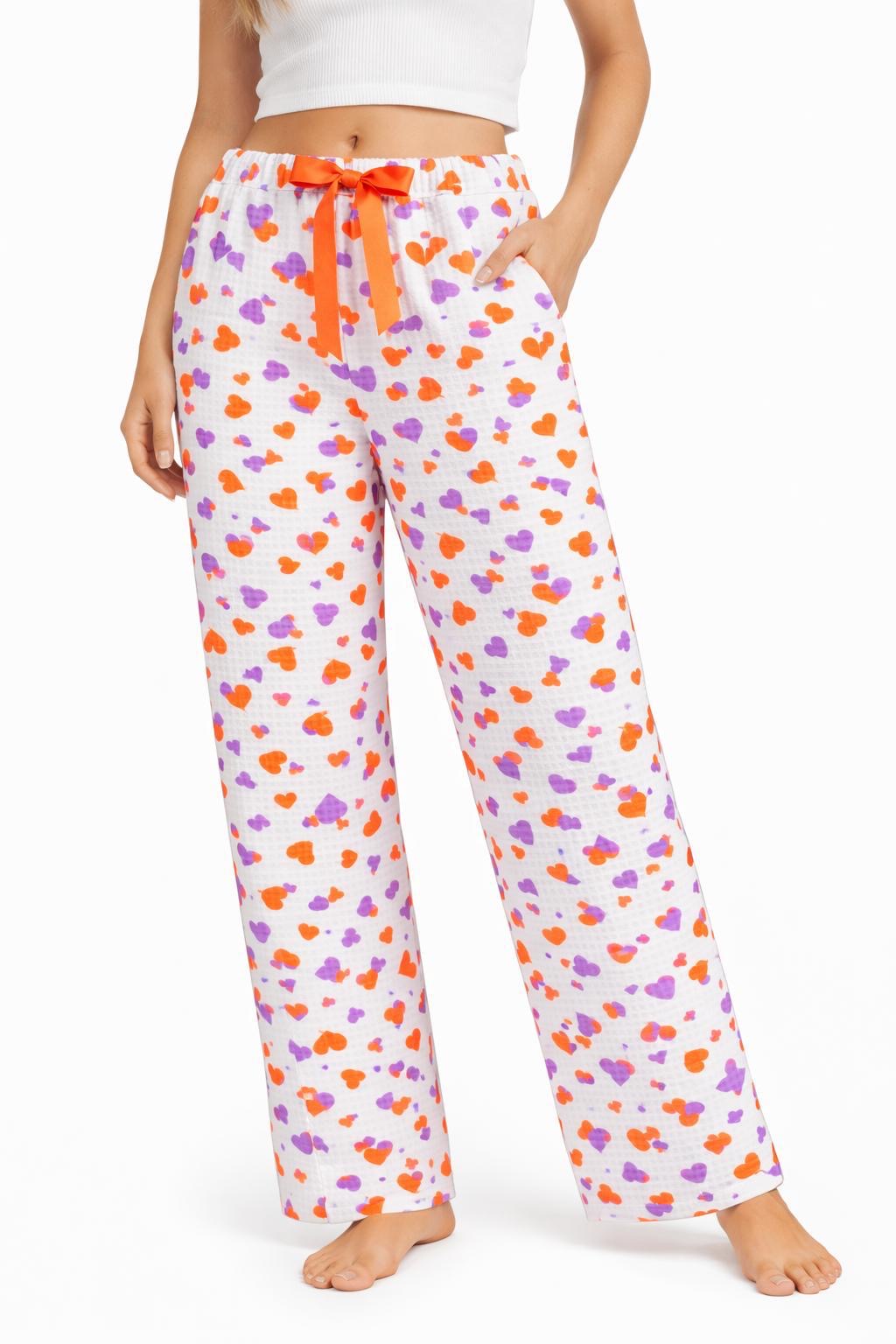 Flair Comfort - Musselin Hose Verteilte Herzen - Orange/Flieder