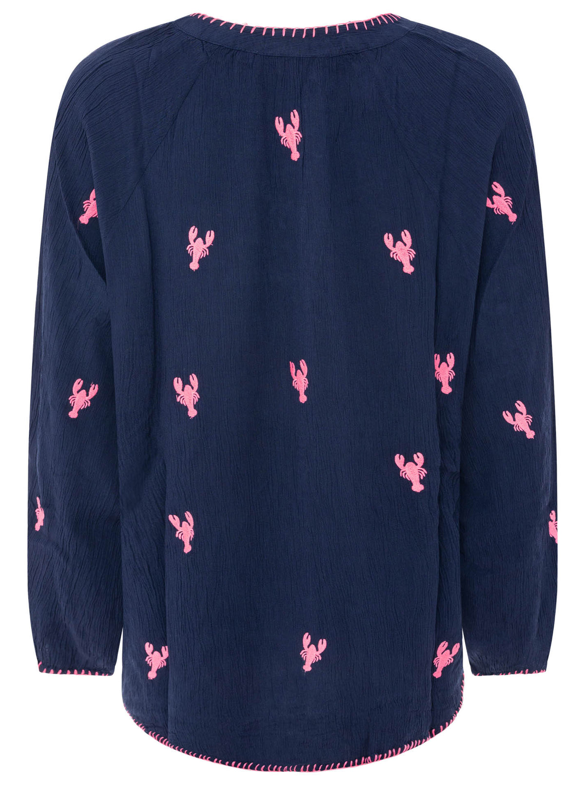 Zwillingsherz - Bluse V-Ausschnitt „Gestickte Hummer“ - Navyblau