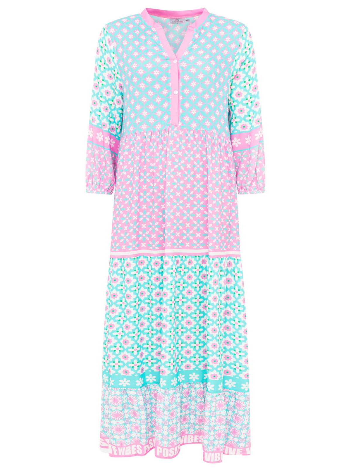 Zwillingsherz - Maxi Kleid Blumen Positive Vibes  - Blau/Pink