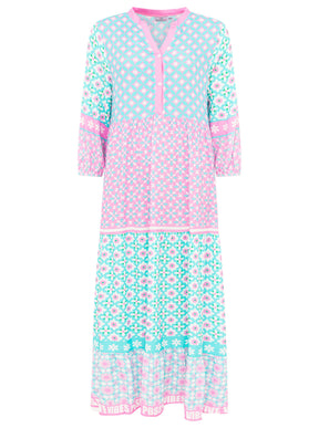 Zwillingsherz - Maxi Kleid Blumen Positive Vibes  - Blau/Pink
