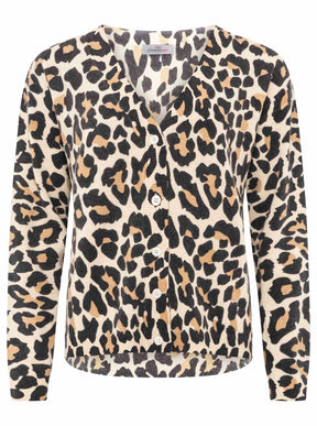 Zwillingsherz 100% Kaschmir / Cashmere Cardigan/Strickjacke Leo/Leopard - Beige/Schwarz