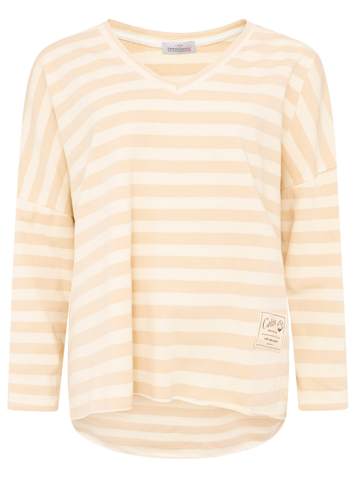 Zwillingsherz - Sweatshirt V-Neck "Streifen & Jersey" - Beige