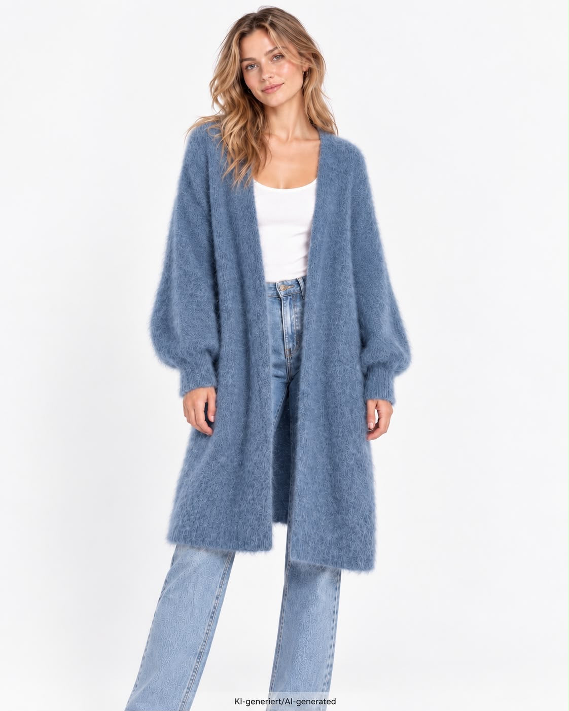 Langer Oversized Cardigan aus hochwertigem Kid Mohair - Jeansblau