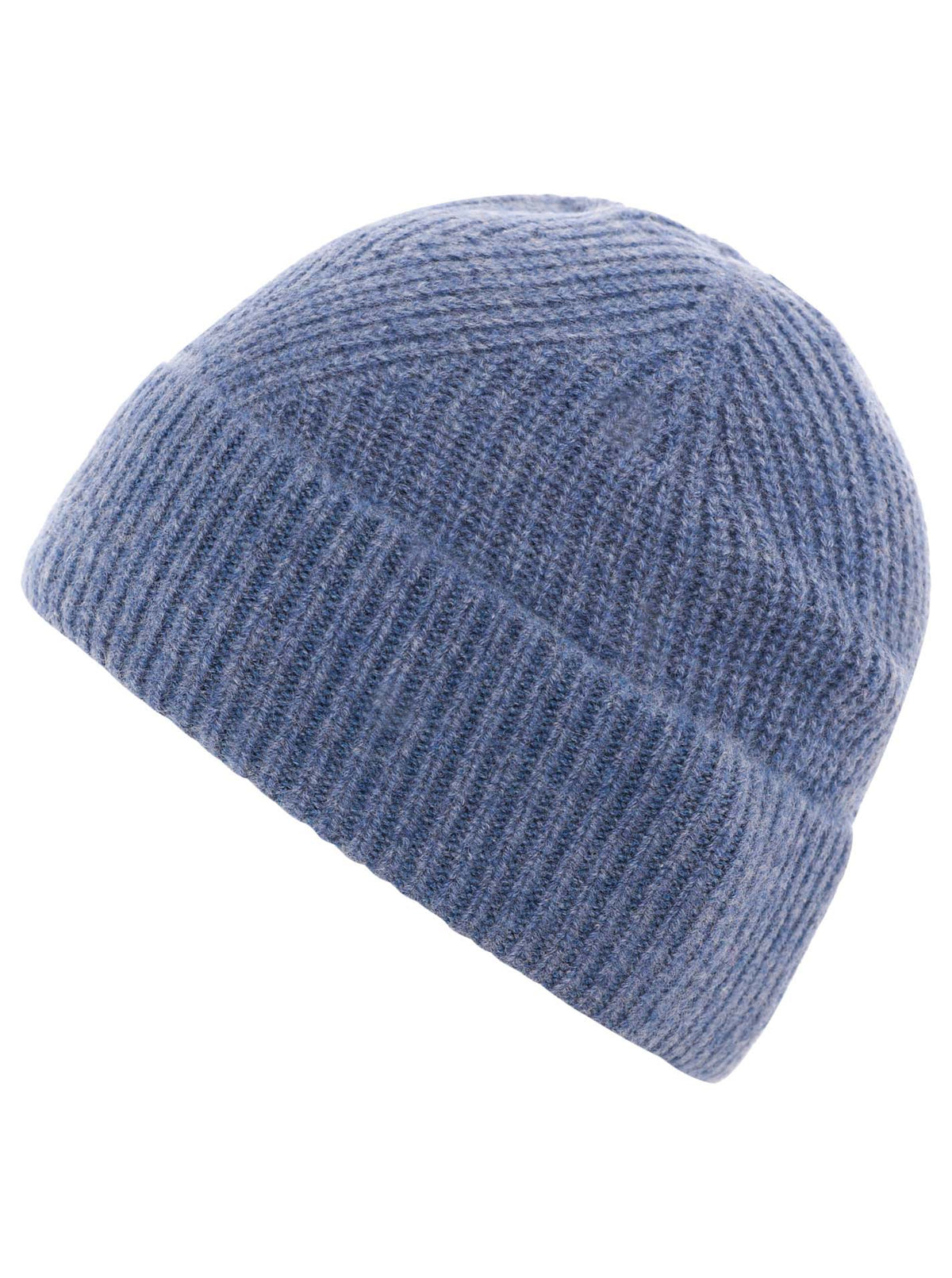 Zwillingsherz - Cashmere Rippstrick Mütze Kurz - Jeansblau