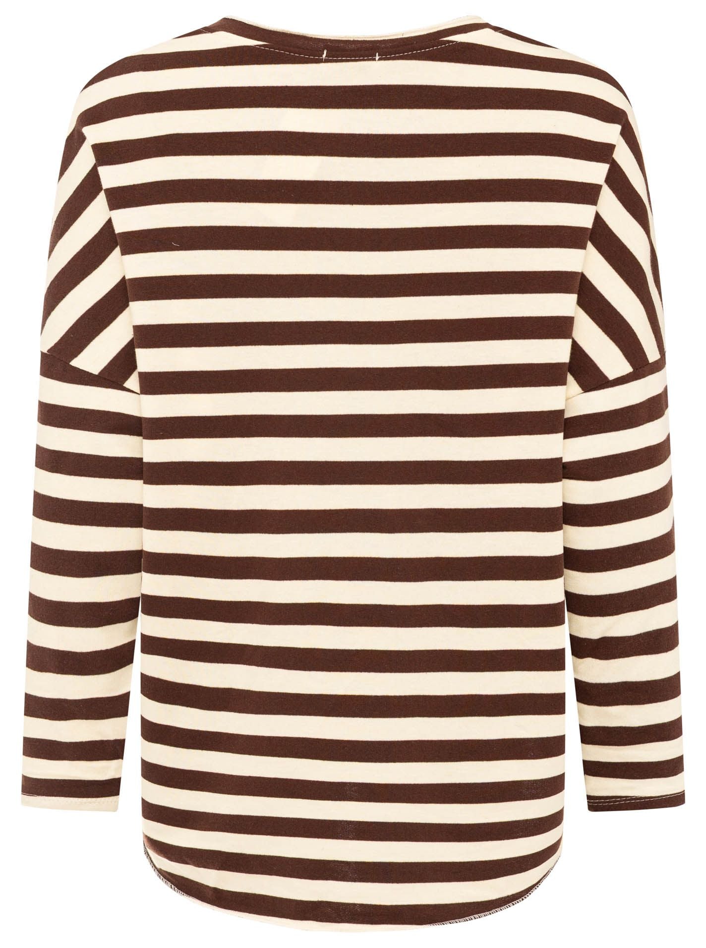 Zwillingsherz - Sweatshirt V-Neck "Streifen & Jersey" - Braun