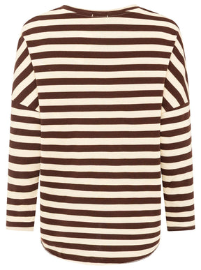 Zwillingsherz - Sweatshirt V-Neck "Streifen & Jersey" - Braun