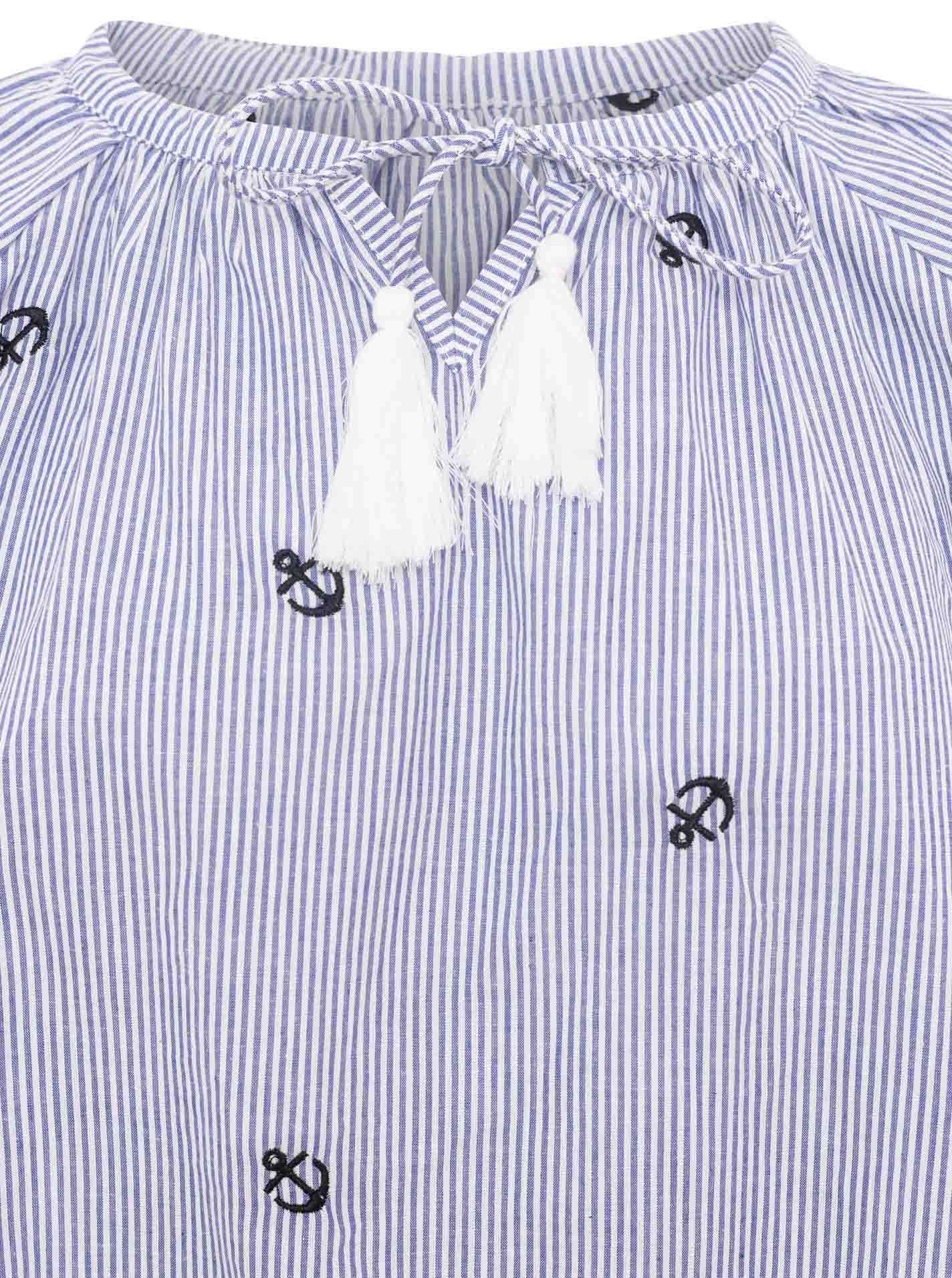 Zwillingsherz - Kurzarmbluse "Stripes & Stich Anker" - Blau