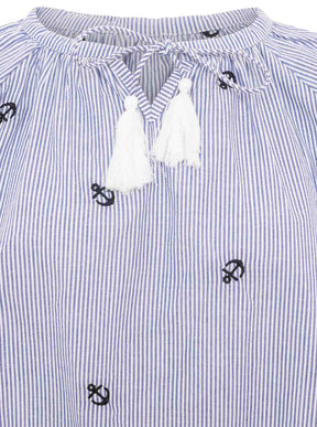 Zwillingsherz - Kurzarmbluse "Stripes & Stich Anker" - Blau