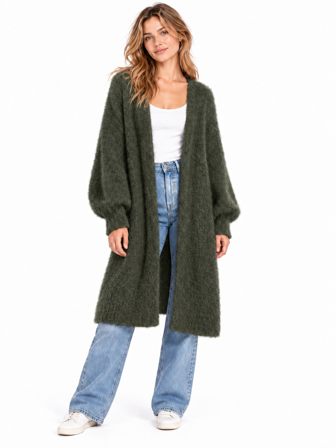 Langer Oversized Cardigan aus hochwertigem Kid Mohair - Khaki
