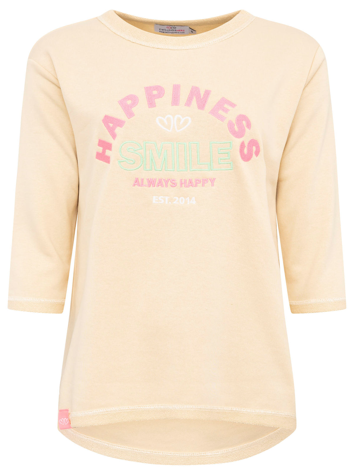 Zwillingsherz -  Sweatshirt 3/4 Arm "Smile Happiness " - Beige