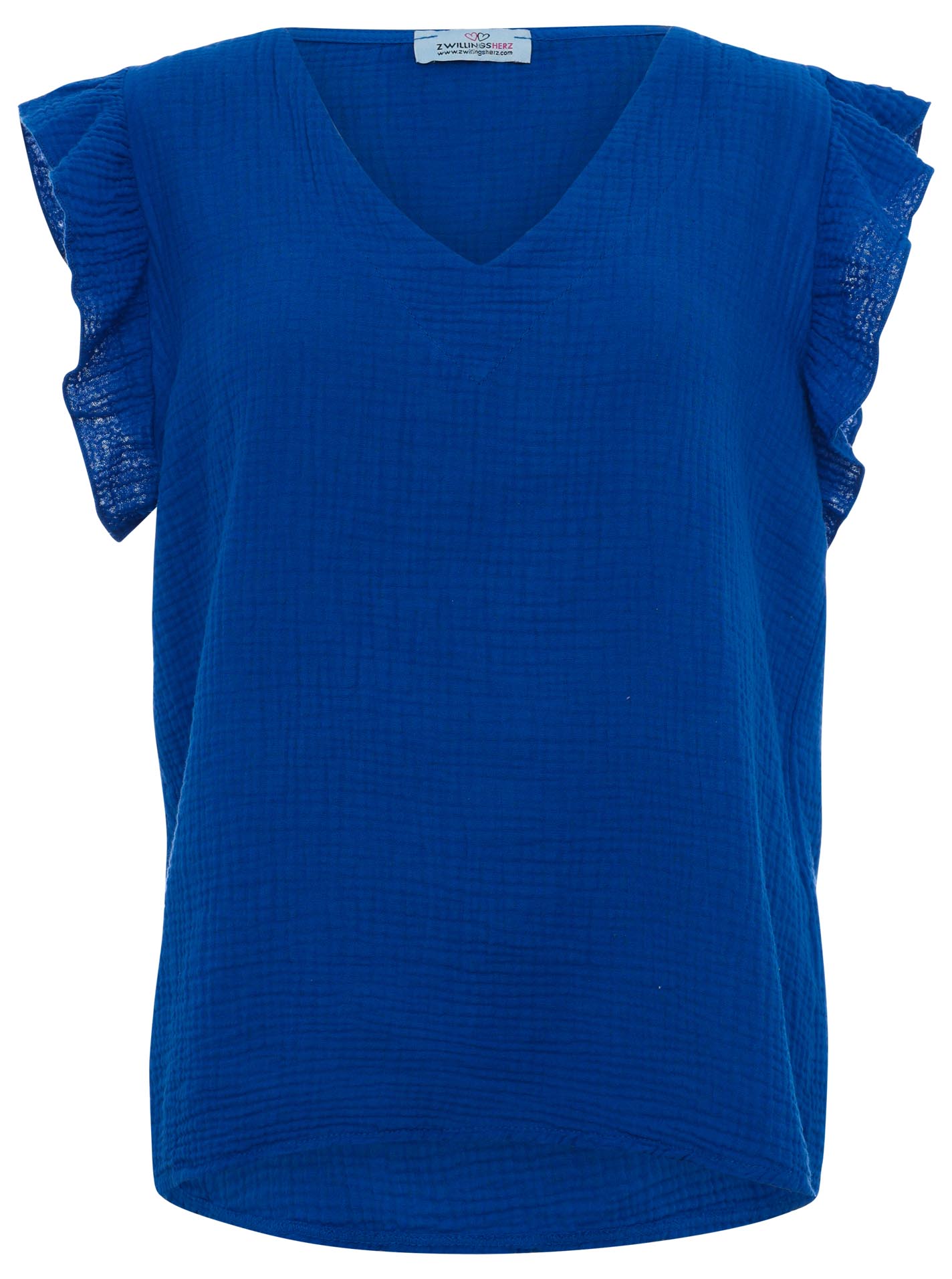 Zwillingsherz - Musselin Bluse Rüschen - Royalblau
