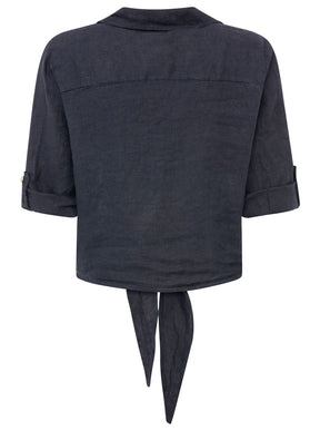 Zwillingsherz - 100% Leinen Bluse mit Knopfleiste - Marine