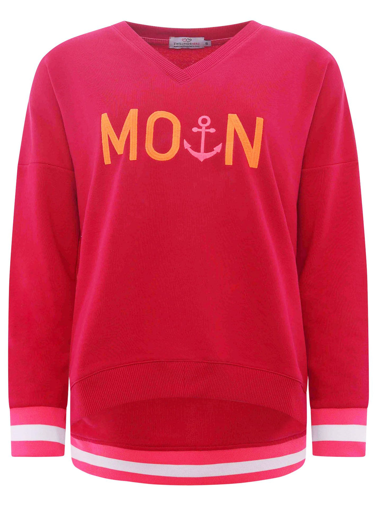 Zwillingsherz - Sweatshirt V-Ausschnitt "Moin Anker" - Magenta/Rot