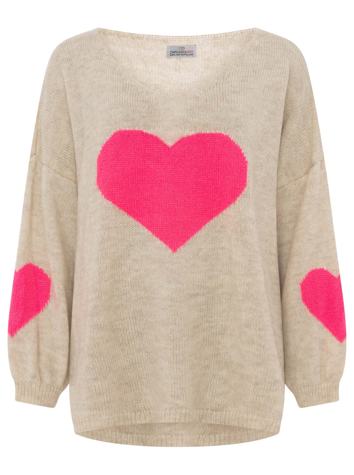 Oversize Strick Pullover „Herz“ - Made in Italy - Beige
