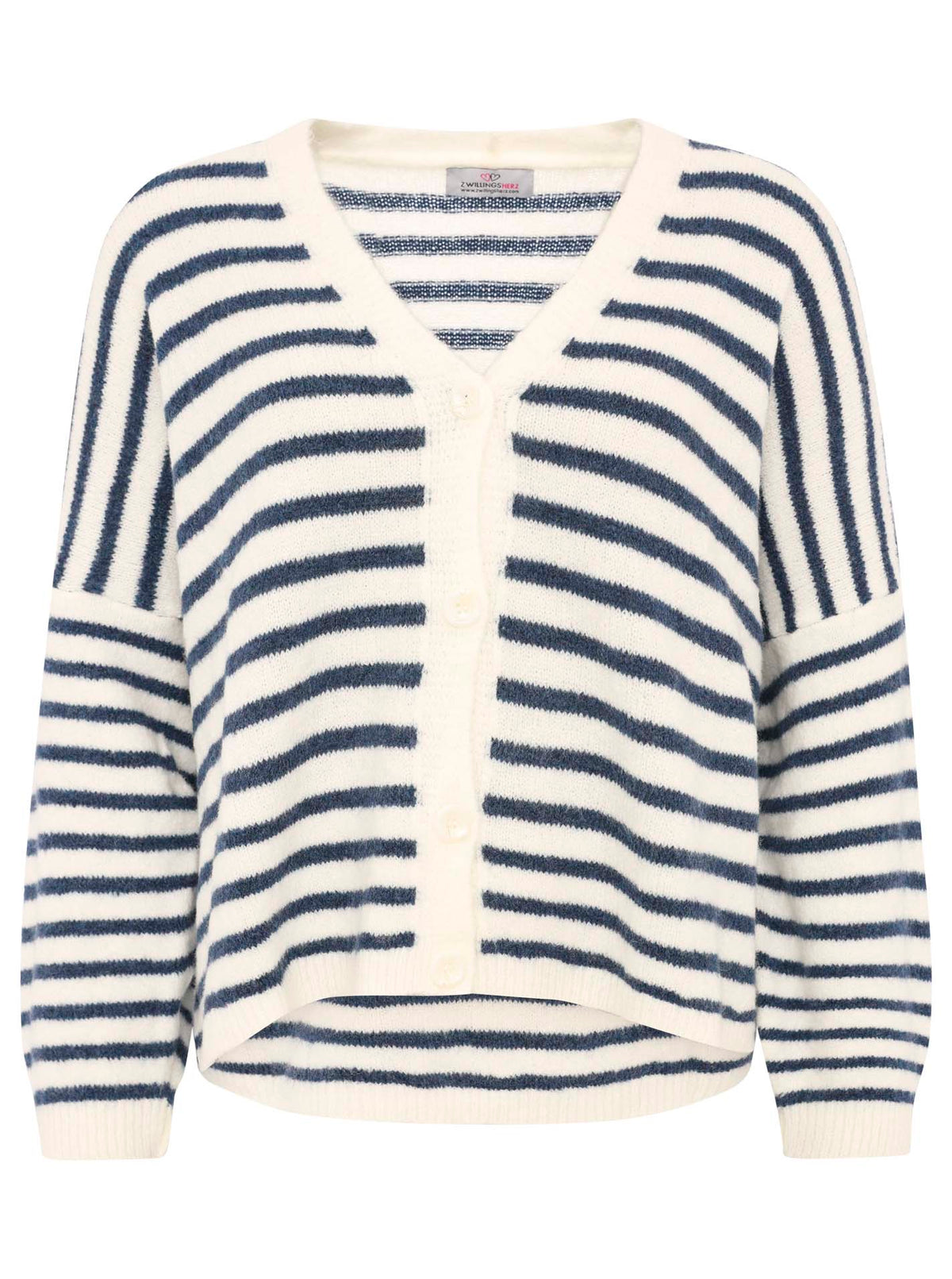 Zwillingsherz Streifen Cardigan - Creme/Blau