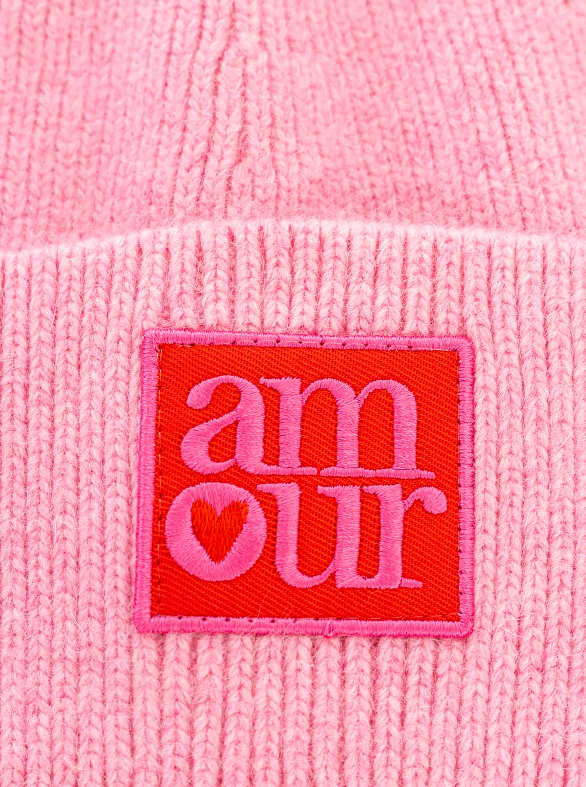 Zwillingsherz Umschlagmütze Wollmix Amour Rosa Detailansicht
