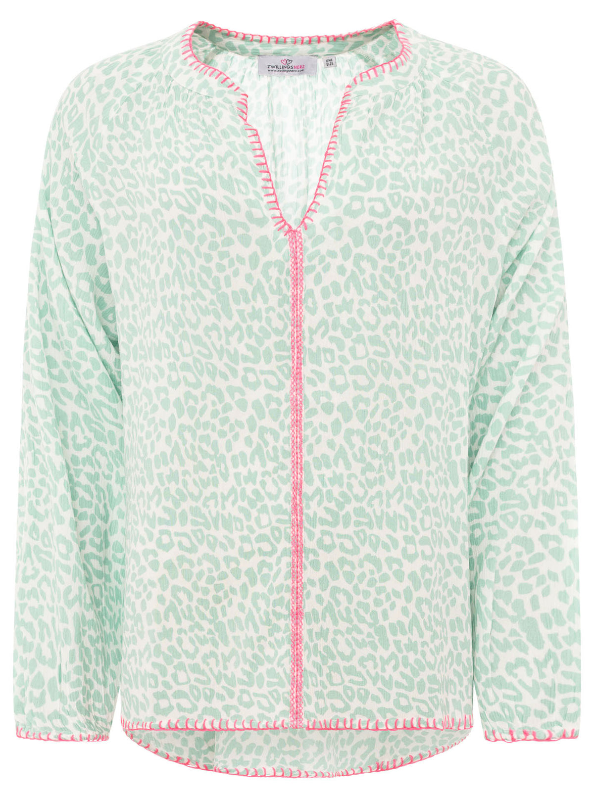 Zwillingsherz - Bluse V-Ausschnitt „Wilder Leo“ - Salbei