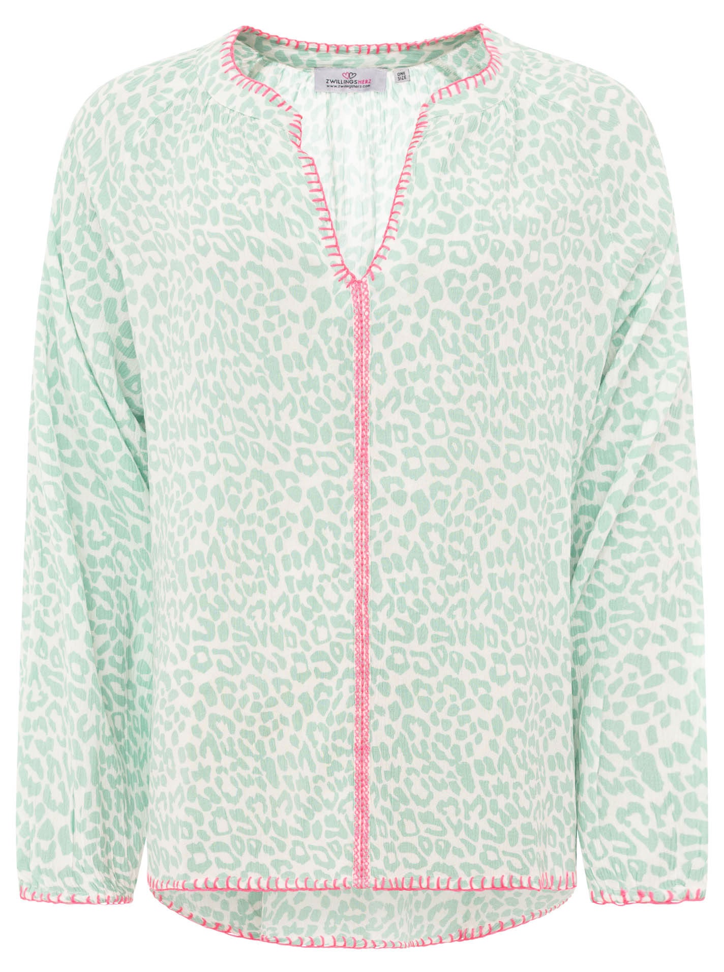 Zwillingsherz - Bluse V-Ausschnitt „Wilder Leo“ - Salbei