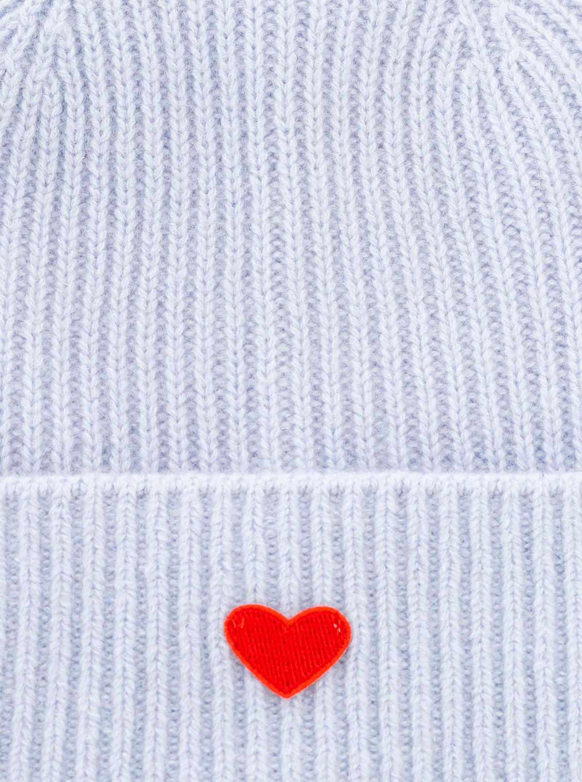 Zwillingsherz Damen Kaschmir-Mütze Herz Motiv (100% Cashmere) - Hellblau/Rot