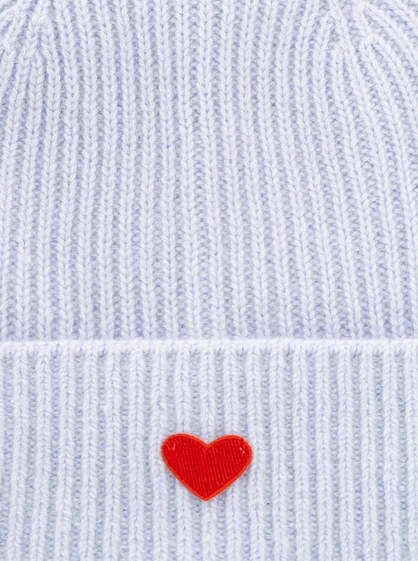 Zwillingsherz Damen Kaschmir-Mütze Herz Motiv (100% Cashmere) - Hellblau/Rot