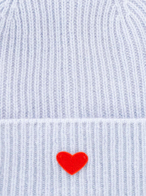 Zwillingsherz Damen Kaschmir-Mütze Herz Motiv (100% Cashmere) - Hellblau/Rot