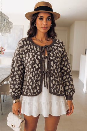 Stilvoller Leo Cardigan mit Schleife - Hellbraun