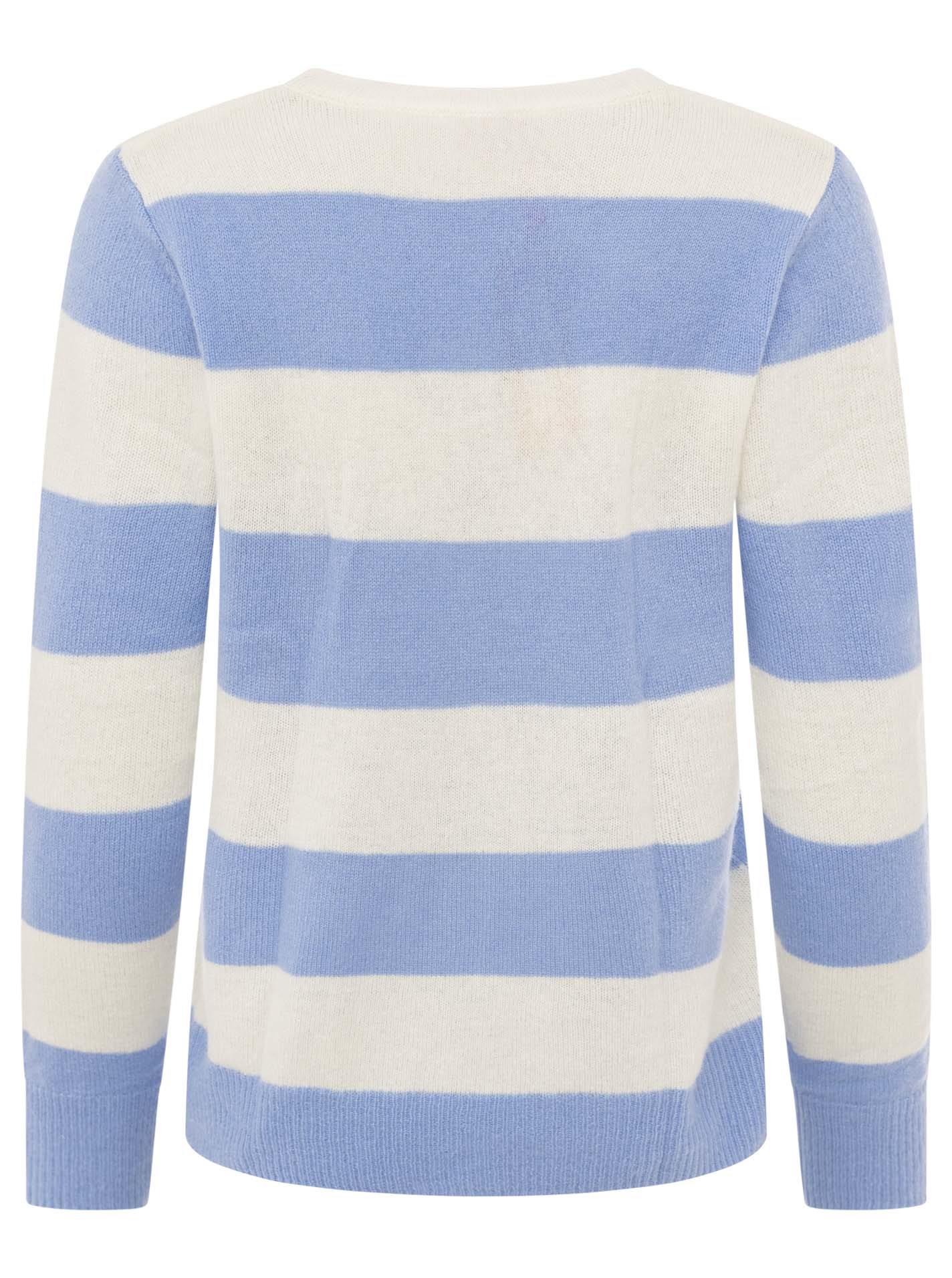 Zwillingsherz Kaschmir Pullover "Blockstreifen" (100% Cashmere) - Weiß/Blau