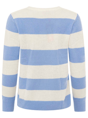 Zwillingsherz Kaschmir Pullover "Blockstreifen" (100% Cashmere) - Weiß/Blau